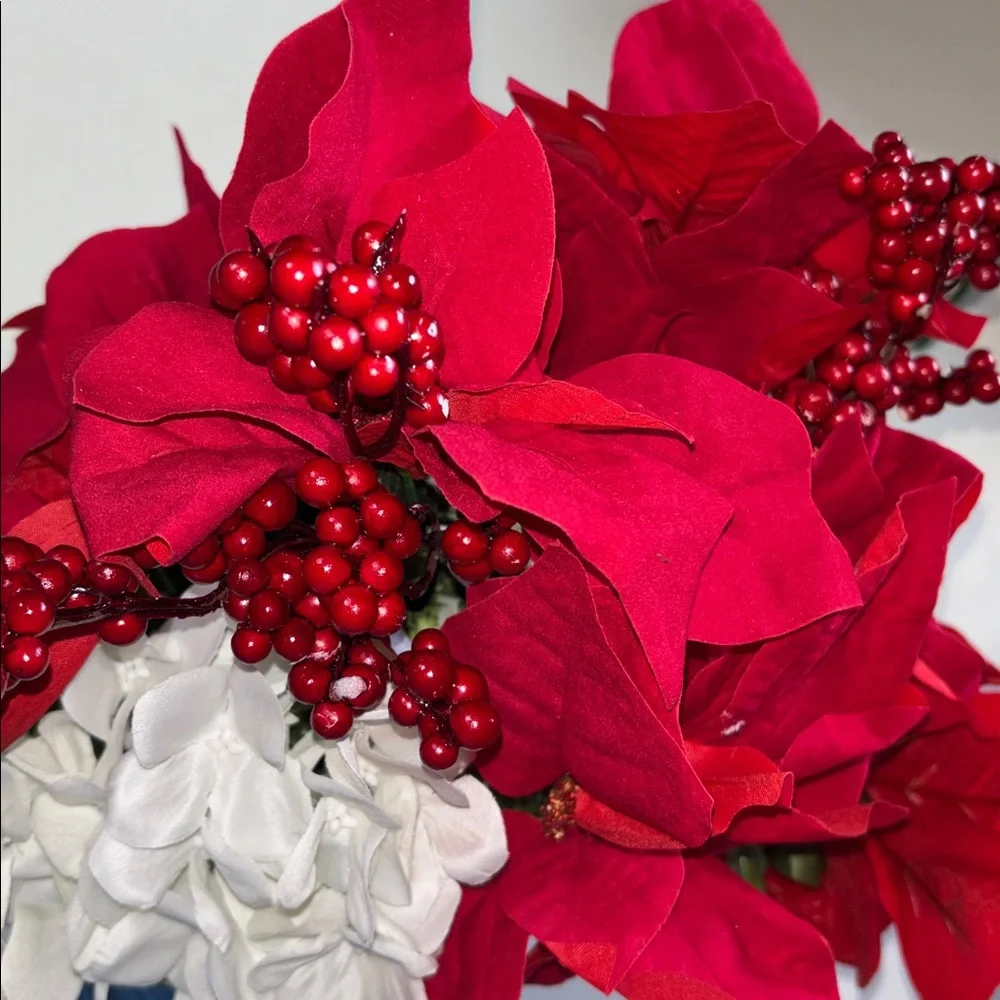 Poinsettia Bushes White Hydrangeas Holiday Red Poinsettia & Berry Set of 5